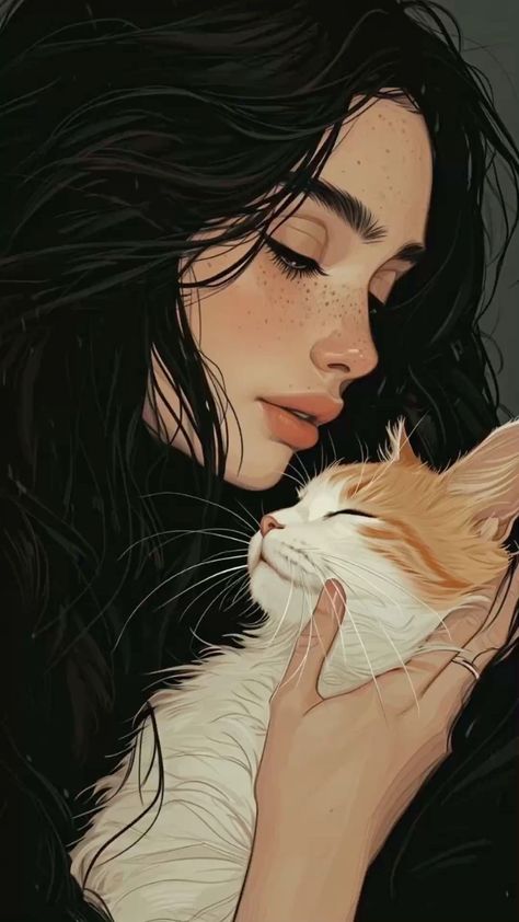 Woman Holding Cat Drawing, Woman With Cat Illustration, Cat And Person Drawing, Girl Holding Cat Drawing, Worst Day Of My Life, Holding A Cat, Caring Person, Trippy Designs, Profile Pictures Instagram