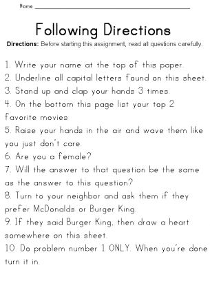 Can You Follow Directions Worksheet, Following Directions Worksheet 2nd Grade, Listening Worksheets Free Printable, Follow Directions Worksheet Free, Following Rules Activities For Kids, Following Directions Worksheet, Following Directions Games, Follow Directions Worksheet, Directions Worksheet