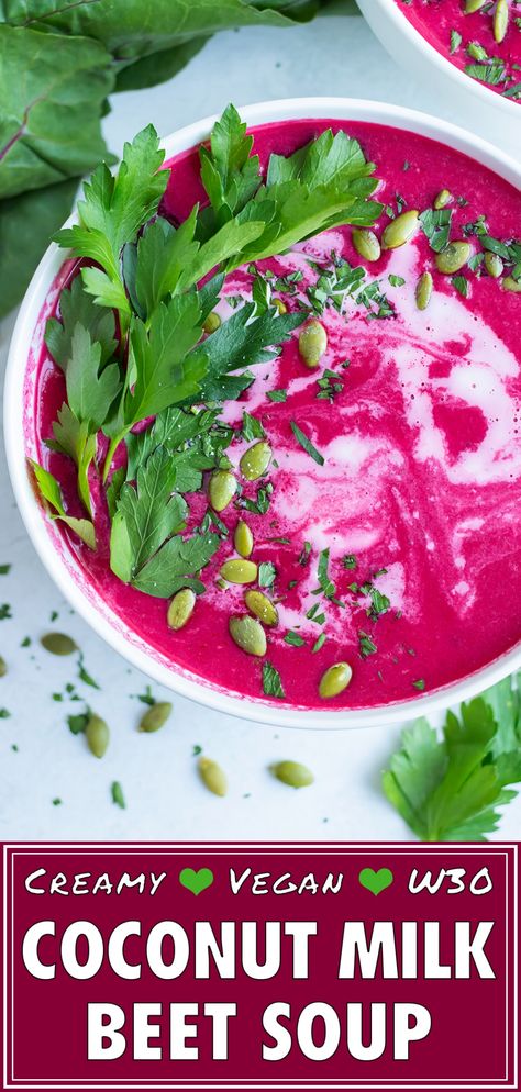 Healthy Vegan Soup, Beet Soup Recipes, Easy Delicious Dinner Recipes, Coconut Milk Soup, Healthy Appetizer, Beet Soup, Garlic And Ginger, Eating Vegan, Coconut Milk Recipes