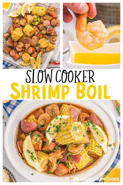 Slow Cooker Shrimp Boil Slow Cooker Shrimp Boil, Crock Pot Shrimp Boil, Crockpot Seafood Boil, Crockpot Shrimp Boil, Crockpot Seafood, Crock Pot Shrimp, Lowcountry Boil, Sausage Shrimp, Shrimp Boil Recipe