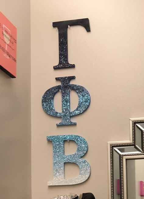 Gamma phi beta glitter sorority Greek letters for big little! Gamma Phi Beta Letters Painted, Gamma Phi Beta Canvas, Gamma Phi Beta Letters, Greek Letters Painted, Sorority Letters Painted, Big Little Basket, Sorority Paddles, Sorority Letters, Sorority Big Little