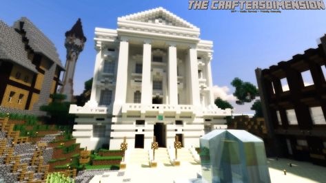 Minecraft Greek Temple Ideas, Medieval Bank Minecraft, Minecraft Bank Ideas, Minecraft Capital Building, Minecraft Bank Building, Bank Minecraft, Minecraft Library, Minecraft Temple, Minecraft City Buildings