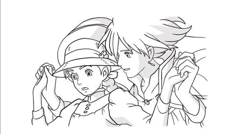 Howls Moving Castle Manga Panels, Howls Moving Castle Coloring Pages, Castle Coloring Page, Studio Ghibli Tattoo, 하울의 움직이는 성, Castle Tattoo, Studio Ghibli Fanart, Manga Coloring Book, Ghibli Tattoo