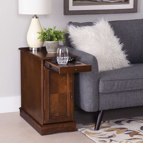 Powell Furniture Butler Accent Table, Hazelnut, Small End Table With Lamp, Wedge End Table, Shabby Furniture, Side Tables For Bedroom, Bedroom With Sitting Area, Powell Furniture, Narrow Side Table, Single Shelf, Living Room Recliner