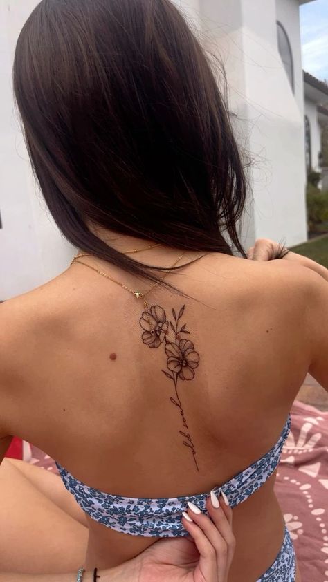 Orchid Spine Tattoo, Orchid Back Tattoo, Back Tattoos For Guys Spine, Orchid Tattoos, Basic Tattoos, Small Girly Tattoos, Orchid Tattoo, Torso Tattoos, Cross Tattoos For Women