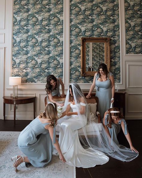 A beautiful pre-ceremony moment between a bride and her 'something blue' bridesmaids, taken at Brympton House in Somerset. 

Image Faye Wilde White Wedding Aesthetic, Brympton House, Bridesmaids Photo, Country House Wedding Venues, Wedding Gift List, Wedding Venues Uk, Bridesmaid Inspiration, Bridesmaids Photos, Relaxed Wedding