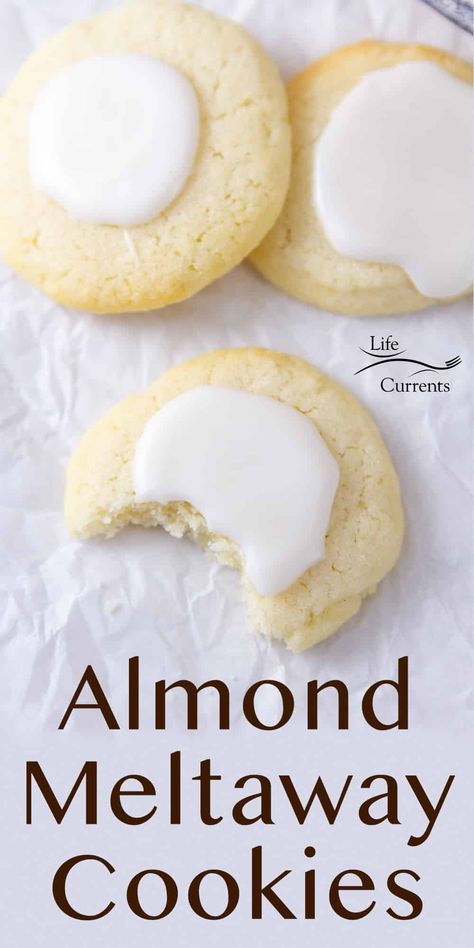 Light and buttery, these Almond Meltaways Cookies are a melt in your mouth shortbread type cookie with a sweet delicious almond glaze on top. Melt In Your Mouth Shortbread Cookies, Almond Meltaways, Meltaways Cookies, Almond Christmas Cookies, Almond Meltaway Cookies, Melt In Your Mouth Shortbread, Snowball Cookie, Almond Glaze, Amazing Cookie Recipes