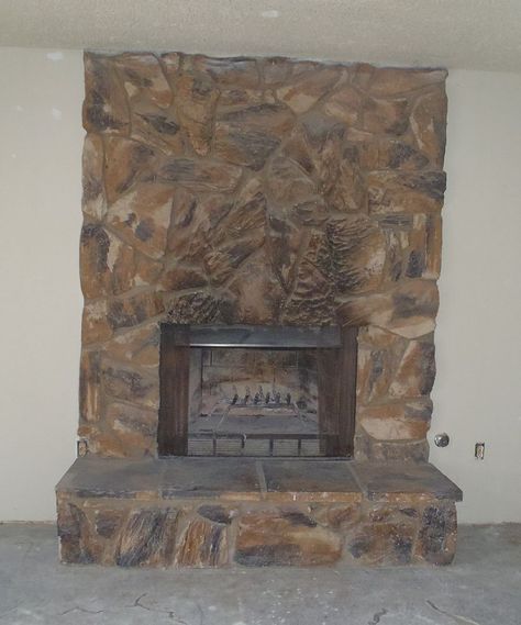 Ideas To Update A Rock Fireplace Updated Stone Fireplace Ideas, Update Rock Fireplace, Refinish Rock Fireplace, Faux Rock Fireplace The Home Depot, Faux Rock Fireplace Stone Veneer, Fireplace Rock, Painted Rock Fireplaces, Lava Rock Fireplace, Faux Rock Fireplace Lowe's