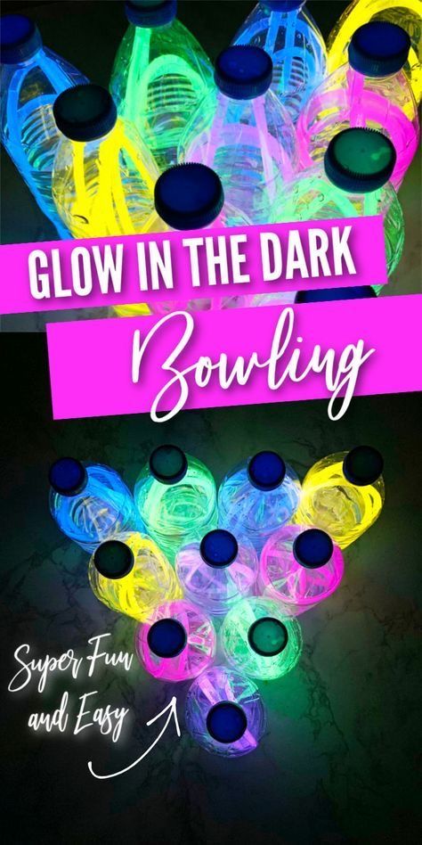 Glow Sticks Party Ideas, Glow N Dark Party Ideas, Glow In The Dark Bowling Diy, Glow In The Dark Party Ideas Preschool, Glow In The Dark Selfie Station, Glow Party Essentials, Crafts With Glow Sticks, Glow In The Dark Party Ideas Games, Glow Sticks Games