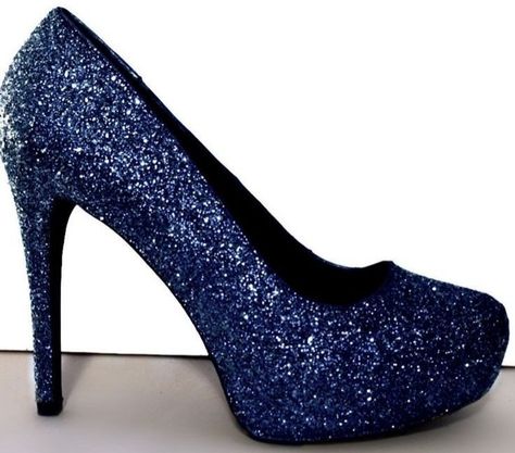 Sparkly Blue Dress, Glitter Tights, Blue Dress Shoes, High Heels For Prom, Navy Blue Heels, Glitter Pumps, Prom Heels, Chunky Heel Pumps, Toe Post Sandals