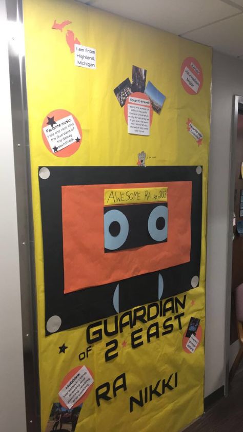 Guardians of the Galaxy RA Bulletin board #guardians #guardiansofthegalaxy #ra #reslife #bulletinboard #ideas #groot #gettoknowraboard Guardians Of The Galaxy Bulletin Board, Guardians Of The Galaxy Classroom Theme, Harvard Classroom, Marvel Bulletin Board, Marvel Classroom, Galaxy Classroom, Space Theme Classroom, Door Bulletin Boards, Ra Themes