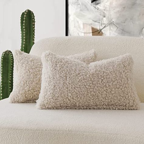 Amazon.com: Foindtower Set of 2 Curly Teddy Wool Faux Fur Pillow Covers Decorative Boucle Textured Lumbar Throw Pillow Accent Pillowcases Sheepskin Cushion Case for for Chair and Couch 12"x20" Neutral Cream : Home & Kitchen Sherpa Pillow, Bed Couch Living Room, Beige Throw Pillows, Pillow Covers Decorative, Hug Pillow, Faux Fur Pillow, Fur Pillow, Faux Fur Throw Pillow, Throw Pillow Inserts