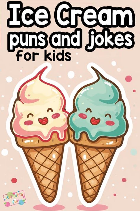 Ice Cream Puns and Jokes for Kids Ice Cream Funny Humor, Popsicle Quotes Funny, Ice Cream Puns Funny, Ice Cream Jokes, Quotes On Ice Cream, Ice Cream Quotes Funny, Clean Puns, Ice Cream Puns, Puns For Kids