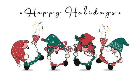 Group of four happy cute Christmas gnomes in party theme, Happy Holidays, cartoon hand drawn doodle flat vector Cute Christmas Gnomes, Elf Drawings, Holiday Cartoon, Fabric For Sewing, Christmas Gnomes, Fabric Panel, Digital Print Fabric, Arte Animal, Free Vector Graphics