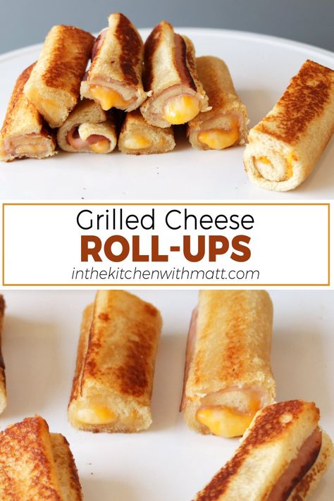 Roll Up Grilled Cheese, Grilled Cheese Lunch For Kids, Kids Roll Ups For Lunch, Kids Sandwich Ideas Schools, Rolled Grilled Cheese Sandwich, Rolled Grilled Cheese, Grill Cheese Appetizer, School Lunch Baking Ideas, Grilled Cheese For Party