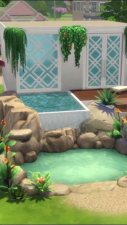 Sims 4 Pool Build, Sims 4 Pool Party, Sims Houses, Fountain Design, Sims Ideas, Pool Lights, Sims Four, Building A Pool, Sims 4 Build