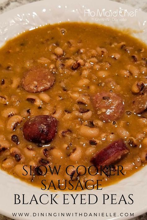 Slow Cooker Sausage Black Eyed Peas Black Eyed Peas And Sausage Recipe, Blackeye Peas Recipes Slow Cooker, Ring Sausage Crockpot Recipes, Crockpot Blackeyed Peas, Smoked Sausage Crockpot Recipes, Black Eyed Peas Sausage, Black Eyed Peas And Sausage, Black Eyed Peas With Sausage, Black Eye Peas Crockpot