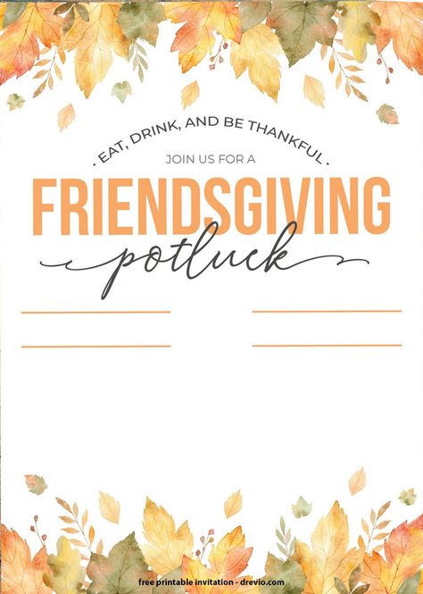 Download FREE Thanksgiving Potluck Invitation Templates ! (FREE PRINTABLE) downloadable Invitations Templates for your next awesome party. Click here to browse the available invitations and edit it online with Drevio Canvas Friends Giving Invitation Free, Thanksgiving Invitations Template, Free Friendsgiving Invitations, Friendsgiving Invitations Template, Friendsgiving Invitations Free, Thanksgiving Potluck Invitation, Potluck Invitation Template, Friendsgiving Potluck Invitations, Potluck Party Invitations