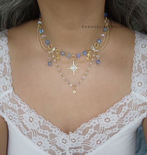 Star Body Jewelry, Elegant Wire Jewelry, Diy Fairycore Jewelry, Easy Beaded Necklace, Cute Beaded Necklaces, Ethereal Necklace, Handmade Jewelry Ideas, Homemade Necklace, Fairycore Necklace