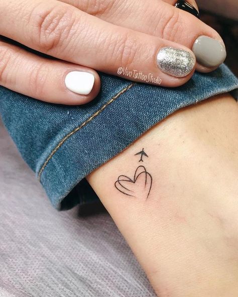 Minimalist Tattoo Mother, Small Tattoos Ideas For Women, Heart Shape Tattoo, Tattoo Airplane, Tattoos Ideas For Women, Small Tattoos Ideas, Wrist Tattoo Cover Up, Cute Simple Tattoos, Airplane Tattoos