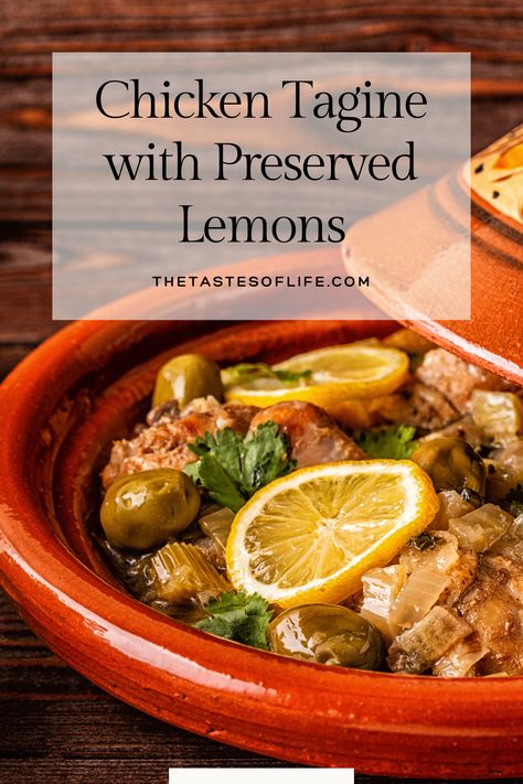 Chicken Tagine with Preserved Lemons Moroccan Dish, Chicken Tagine, Tagine Recipes, Moroccan Dishes, Preserved Lemon, Chicken Chunks, Preserved Lemons, One Pot Dishes, Hearty Stews