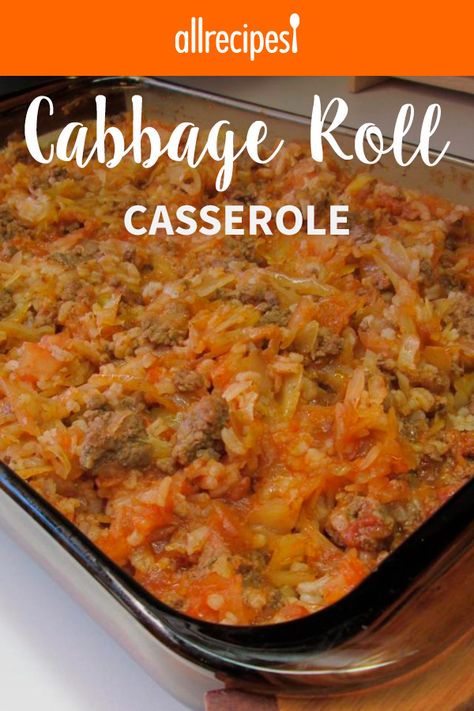 Cabbage Roll Casserole | "This dish is fantastic. I made it last night for my family and they truly enjoyed it. Even my picky hubby liked it!" #comfortfood #comfortfoodrecipes #casserole #hotdish #casserolerecipes #hotdishrecipes Lazy Cabbage Rolls, Cabbage Casserole Recipes, Cabbage Roll Casserole, Hotdish Recipes, Unstuffed Cabbage, Cabbage Roll, Desserts Keto, Cabbage Casserole, Stuffed Cabbage