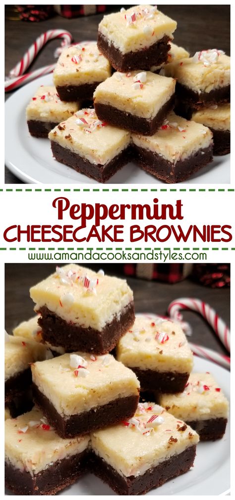 Peppermint Cream Cheese Brownies, Peppermint Cheesecake Brownies, Peppermint Extract Recipes, Easy Christmas Cheesecake, Peppermint Desserts, Peppermint Bark Cheesecake, Candy Cane Dessert, Peppermint Dessert, Crushed Peppermint