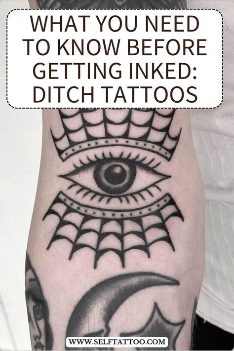 "Ditch tattoos are created on the inner part of the elbows and back of the knees. The body naturally dips down in these areas, hence the name “ditch” tattoo. These areas come with their own unique challenges when it comes to getting tattoos here. So this is what you need to know before getting inked!" Ditch Tattoos, Elbow Ditch Tattoo, Inner Elbow Tattoos, Inner Lip Tattoo, Self Tattoo, Spider Web Tattoo, Tattoo Process, Cool Arm Tattoos, Elbow Tattoos