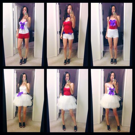 Different outfit combos for Sailor Mars, for my Sailor Moon themed bachelorette party. I ended up going with bottom right (with a few other bells and whistles), but took off the skirt partway through the night to create the look in the top left. Sailor Moon Bachelorette Party, Moon Bachelorette Party, Scout Outfit, Sailor Moon Party, Themed Bachelorette Party, Sailor Moon Fashion, Themed Bachelorette, Moon Cosplay, Moon Fashion