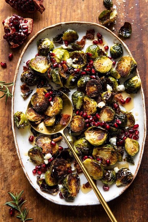 Roasted Bacon Brussels Sprouts with Salted Honey | halfbakedharvest.com #brusselssprouts #healthy Galette Des Rois Recipe, Bacon Brussels Sprouts, Easy Holiday Side Dishes, Half Baked Harvest Recipes, Christmas Dinner Menu, Roasted Brussel, Sprouts With Bacon, Harvest Recipes, Sprout Recipes