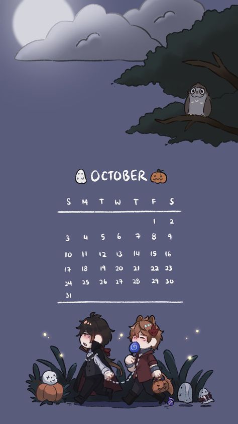 October Anime Wallpaper, Genshin Calendar, Genshin Wallpaper, Anime Mouths, Xiaomi Wallpapers, Cute Calendar, Vintage Flowers Wallpaper, Free Overlays, Hand Drawing Reference