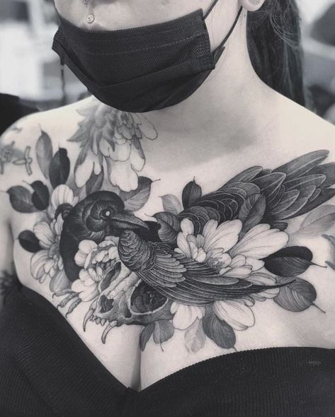 Dark Tattoo Ideas, Infected Tattoo, Mama Tattoo, Wrist Tattoo Cover Up, Black Tattoo Cover Up, Crow Tattoo, 4 Tattoo, Chest Tattoos For Women, Chest Piece Tattoos