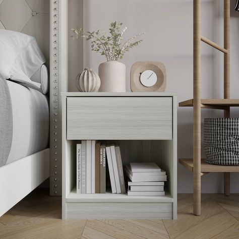 Hokku Designs Pedri Solid + Manufactured Wood Nightstand & Reviews | Wayfair Nightstand White, Nightstand Wood, Small Nightstand, Matching Nightstands, Wood Bedside Table, Small Space Storage, White Nightstand, Streamlined Design, Modern Nightstand