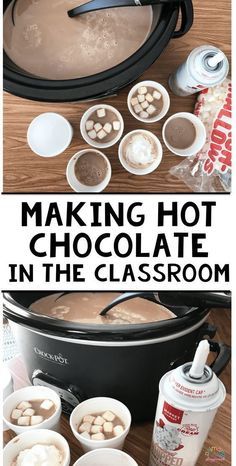 Making Hot Chocolate In The Classroom. #crockpothotchocolate #slowcookerhotchocolate #hotchocolateintheclassroom #kindergarten #firstgrade #polarexpresshotchocolate Making Hot Chocolate, Classroom Christmas Party, Cooking In The Classroom, Crockpot Hot Chocolate, School Christmas Party, Christmas Kindergarten, Hot Cocoa Bar, Chocolate Recipe, Hot Chocolate Bars