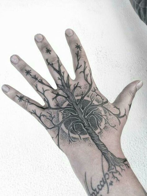 Tree Hand Tattoo Men, Lord Of The Rings Tree Of Gondor, Lotr White Tree Tattoo, Tree Hand Tattoos For Women, Tree On Hand Tattoo, Nerdy Hand Tattoos, Lotr Tattoo Finger, Tree Of Life Hand Tattoo Men, Celtic Hand Tattoos Men