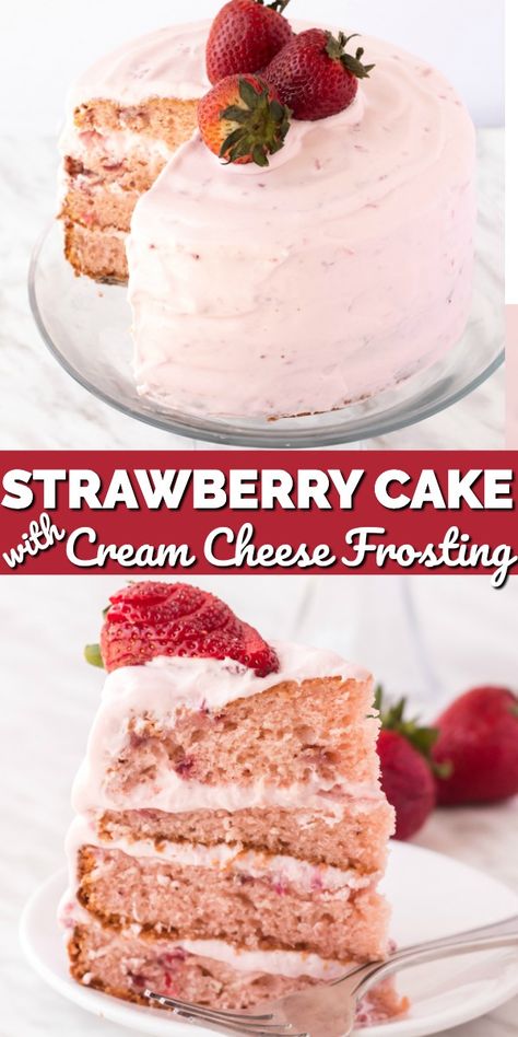 Whipped Cream Cheese Icing, Strawberry Cream Cheese Icing, Cake Fancy, Homemade Strawberry Cake, Pink Dessert, Strawberry Cream Cheese Frosting, Fresh Strawberry Cake, Dessert Homemade, Cream Cheese Frosting Cake