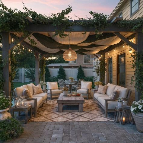 Farmhouse Landscaping Ideas to Transform Your Backyard - Home Experts Modern Farmhouse Garden, Farmhouse Landscaping Ideas, Landscaping Ideas For Backyard, Cozy Patios, Backyard Waterfall, Farmhouse Backyard, Waterfall Ideas, Charming Farmhouse, Farmhouse Landscaping