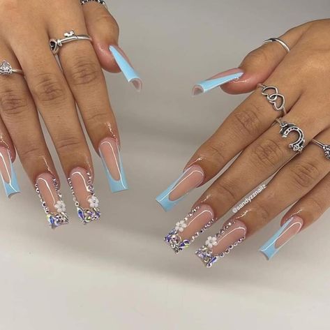 Unique Acrylic Nail Designs, Acrylic Nail Designs Classy, Sky Blue Nails, Long Acrylic Nail Designs, Hard Nails, Blue Acrylic Nails, Glamour Nails, Colored Acrylic Nails, Girly Acrylic Nails