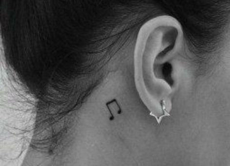 Music Behind Ear Tattoo, Music Ear Tattoo, Hand Tattoos Music, Music Tattoo Behind Ear, Music Note Behind Ear Tattoo, 3 Heart Tattoo Designs, Tattoo Designs Behind The Ear, 4 Star Tattoo, Mini Tattoos Music