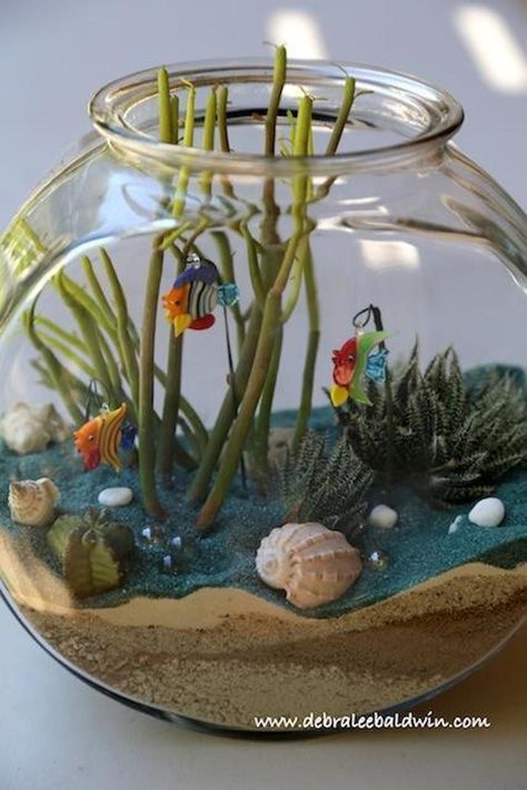 Fish Bowl Succulent Arrangement Bowl Terrarium, Fairy Garden Design Ideas, Succulent Garden Design, Fairy Garden Designs, Air Plant Terrarium, Succulent Gardening, Garden Terrarium, Succulents In Containers, Terrarium Plants