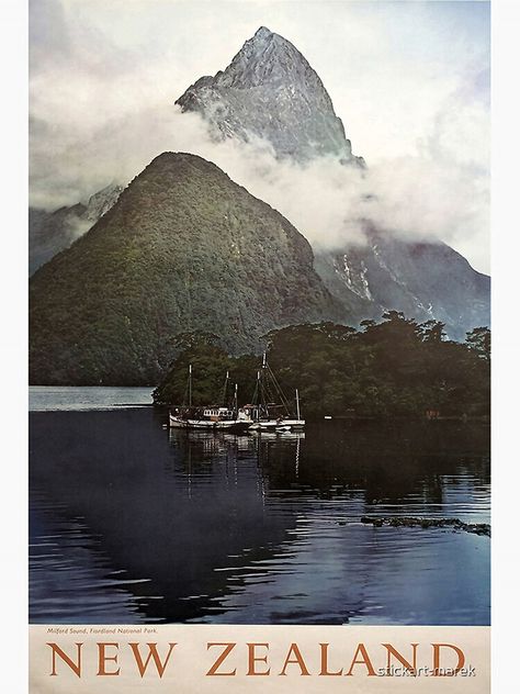 New Zealand Poster, Milford Sound New Zealand, Airline Poster, Milford Sound, Vintage Travel Poster, New Zealand Travel, Poster Poster, Vintage Travel Posters, Us Images