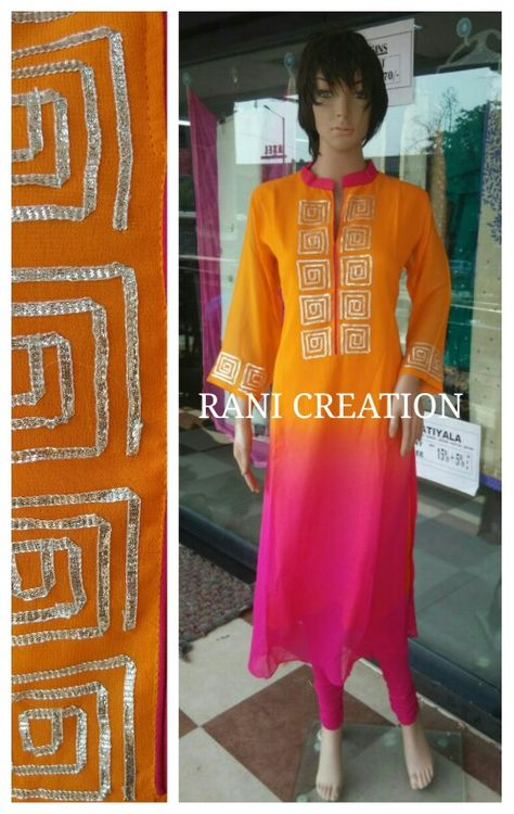 Kurty Gotapatti Work Kurti, Gotapatti Work, Girls Dress Sewing Patterns, Gotta Patti, Simple Kurta Designs, Gota Work, Neck Designs For Suits, Kurti Designs Latest, Long Kurti Designs