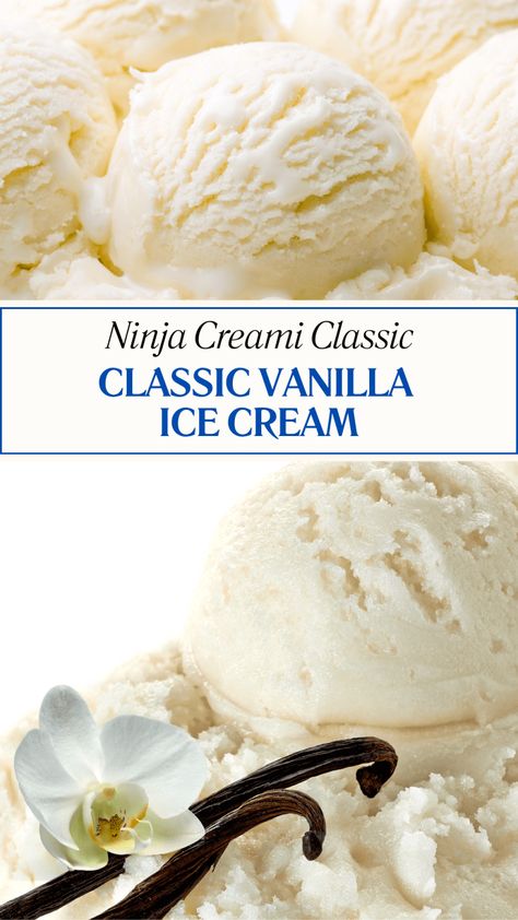 Ninja Creami Classic Vanilla Ice Cream - Oneiric Home Ninja Cremini Ice Cream, Ninja Creami Vanilla Ice Cream Recipe, Ninja Creami Vanilla Ice Cream, Ninja Creami Ice Cream Recipes, Ice Cream Maker Recipes Healthy, Cheesecake Ice Cream Recipe, Ninja Creamy, Ninja Ice Cream Recipe, Best Vanilla Ice Cream