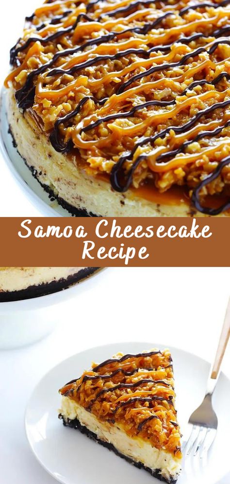 Samoa Cheesecake Recipe Homemade Samoas Cookies, Caramel Coconut Cheesecake, Wave Your Flag Cheesecake, Cheesecake Recipes Flavors, Different Kinds Of Cheesecake, Samoa Cheesecake Recipe, Autumn Cheesecake Recipes, New Zealand Desserts, Different Cheesecake Recipes