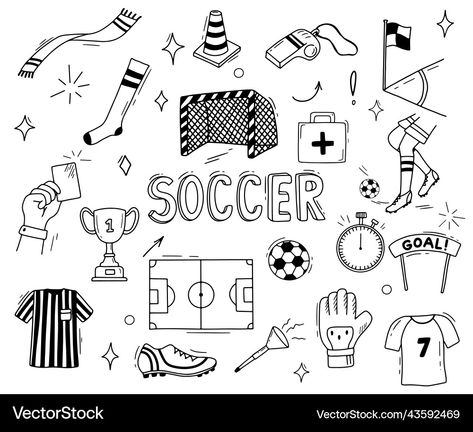 Doodles Cartoon, Football Vector, Hand Drawn Doodles, Football Drawing, Football Stuff, Doodle Cartoon, Vector Hand, Cup Design, Designs To Draw