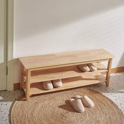 This shoe stool is made of 100 % rubber wood, which is naturally harmless, especially the surface of the shoe stool itself is smooth. The handle is designed with a rounded corner, which will not hurt your items or children. Shoe racks and shoe stools are perfectly matched. Put it in the hall to facilitate your daily use, and give guests a warm atmosphere to avoid the unstable standing when the guests change their shoes. The maximum load capacity of the shoe stool is 550 pounds, which is very sui Bench Shoe Rack, Metal And Wood Bench, Wood Entryway Bench, Studio Storage, Wood Entryway, Storage Bench With Cushion, Wood Shoe Storage, Wood Storage Bench, Bedroom Patio