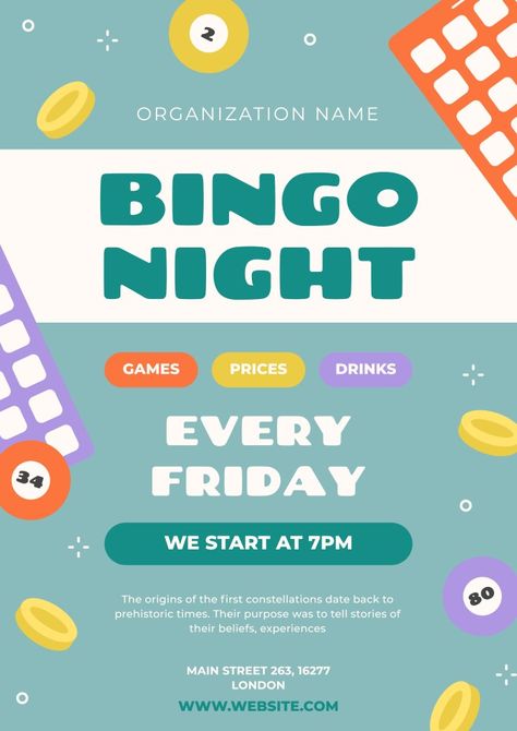 Hand-drawn Bingo Poster Bingo Poster Design, Bingo Aesthetic, Bingo Poster, Bingo Graphic, Bingo Night, Blanket Fort, Posters Design, Event Poster Design, Graphic Ideas