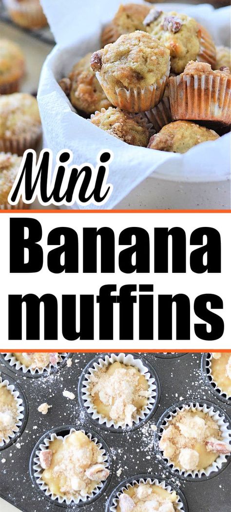 Boxed or homemade mini banana muffins are a fun breakfast. Add chocolate chips or nuts with overripe bananas as a delicious dessert. Banana Bread Cupcakes, Banana Recipes Overripe, Mini Banana Muffins, Banana Muffins Recipe, Ripe Banana Recipe, Quick Baking, Fun Breakfast, Banana Nut Muffins, Mini Bananas