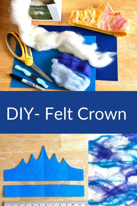 DIY Felt Crown Craft Waldorf Felt Crown Diy, Needle Felt Birthday Crown, How To Make A Felt Crown, Waldorf Crown Diy, Needle Felted Birthday Crown, Waldorf Crafts Diy, Diy Felt Crown Birthday, Waldorf Birthday Crown Diy, Felt Crown Template