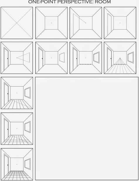 Here is a printable handout of the one point perspective grid that both artists started with.       Just do... Perspective Room, Perspective Lessons, 1 Point Perspective, Classe D'art, Art Handouts, Perspective Drawing Lessons, One Point Perspective, 6th Grade Art, Interior Design Sketches